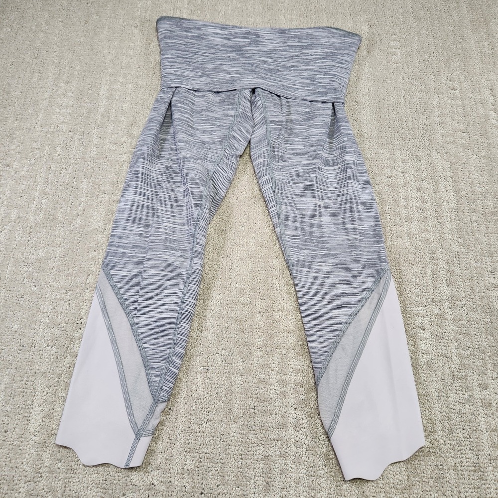 Lululemon Pants Womens 2‎ Gray Wunder Under Crop II Legging Roll Down Mesh Yoga